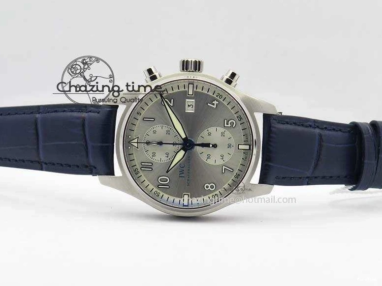 MIROTIME 1225 Pilot Chrono SS IW387809 ZF 1:1 Best Edition Silver Dial Blue Numbers On Blue Leather Strap A Lightweight 7263